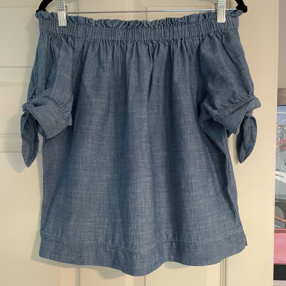 J. Crew chambray off the shoulder blouse